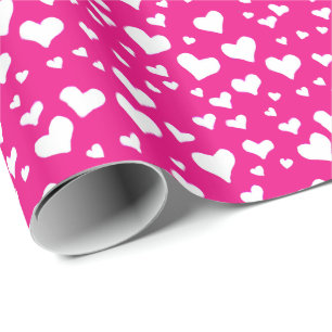 White Chalk Hearts on Fuchsia Rosa Presentpapper