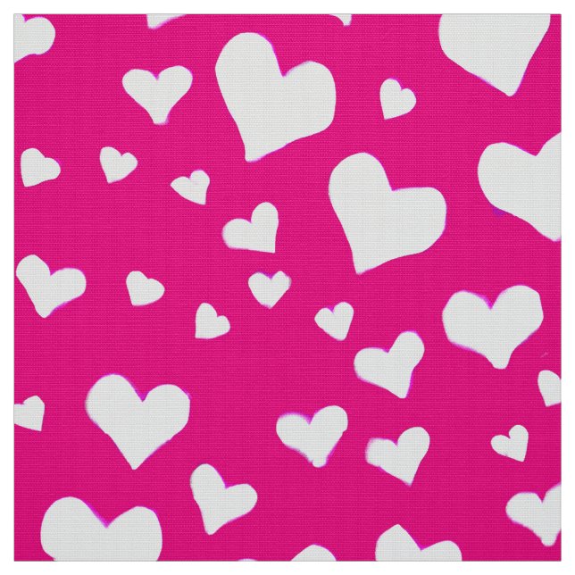 White Chalk Hearts on Fuchsia Rosa Tyg (Provkarta)