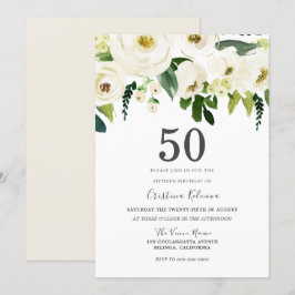 White Champagne Flowers 50:e Födelsedagsfesten Inbjudningar