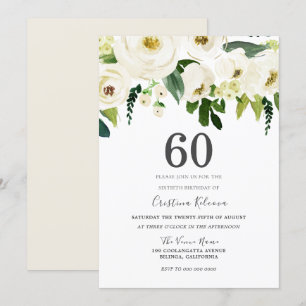 White Champagne Flowers 60:e Födelsedagsfesten Inbjudningar