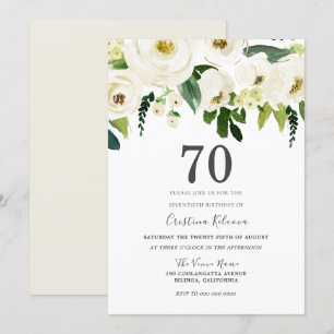 White Champagne Flowers 70:e Födelsedagsfesten Inbjudningar