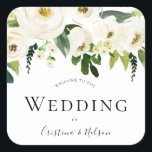 White Champagne Flowers Bröllop Välkommen Tack Fyrkantigt Klistermärke<br><div class="desc">Vita Champagne Flowers Bröllop Välkomsthälsstiftare Se matchinsamling i Niche och Nest Store</div>