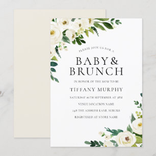 White Champagne Flowers Elegant Baby Shower Brunch Inbjudningar
