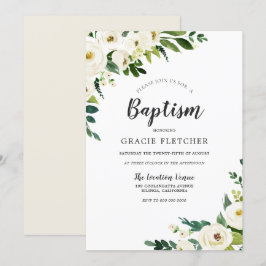 White Champagne Flowers Elegant Baptism Inbjudningar