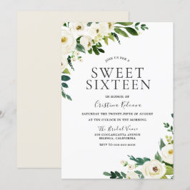 White Champagne Flowers Elegant Sweet 16 Inbjudningar