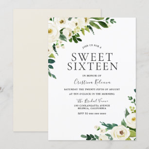 White Champagne Flowers Elegant Sweet 16 Inbjudningar
