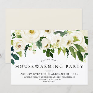 White Champagne Flowers Houseuppvärmning party Inbjudningar