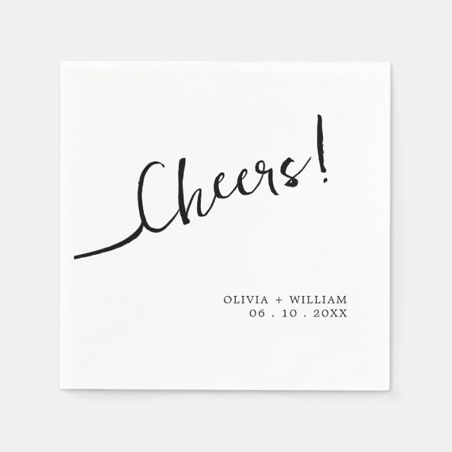 White Cheers Modern Bröllop Cocktail Napkins Pappersservett (Framsidan)