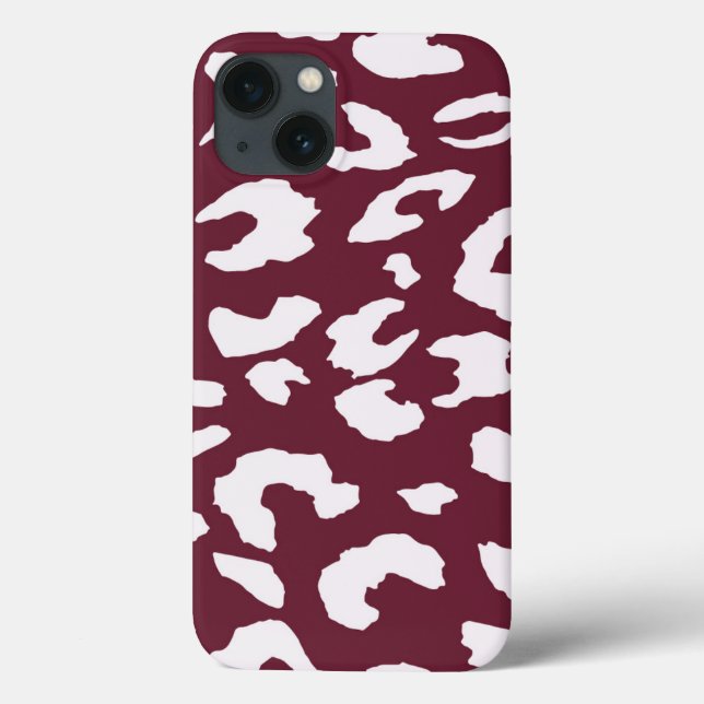 WHITE CHEETAH PRINT PHONE CASE - BURGUNDY BACKGROU (Baksida)