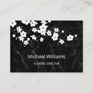 White Cherry Blommar Black Marble Undertaker Visitkort
