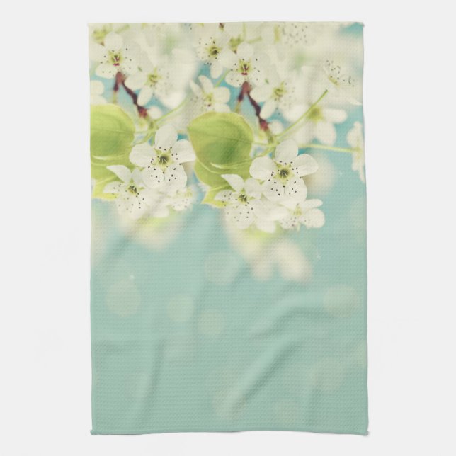 White Cherry Blommar Flower Kitchen Dish Towel Kökshandduk (Vertikal)