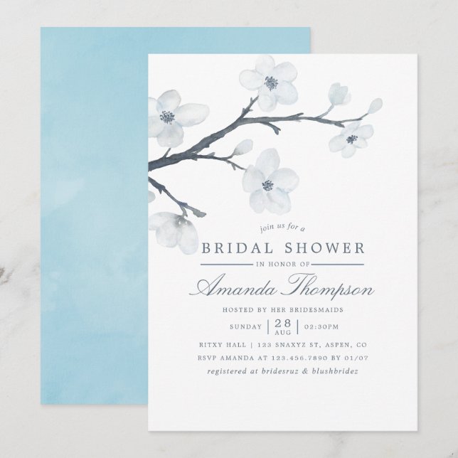 White Cherry Blommar Inbjudningskort för möhippan (Fram/baksida)