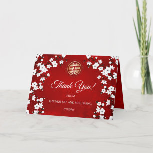 White Cherry Blommar Red China Bröllop Tack Kort