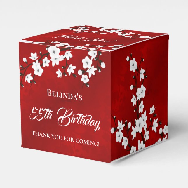 White Cherry Blommar Red Tack Birthday Presentaskar (Framsidan Sidan)