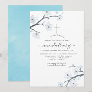 White Cherry Blommars Baptism eller Christening Inbjudningar