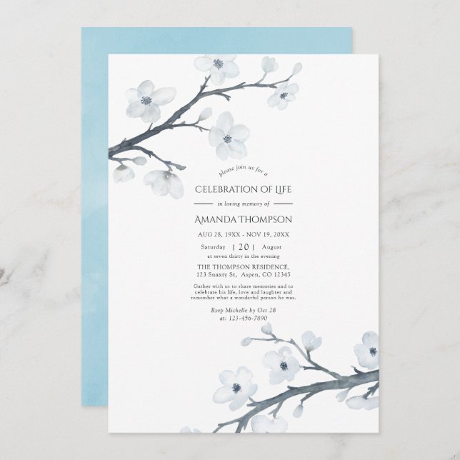 White Cherry Blommars Firande of Life Photo Inbjudningar (Fram/baksida)