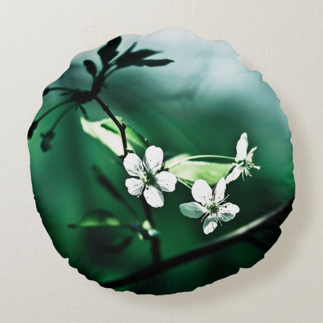 White Cherry Blommars Rund Kudde (Baksidan)