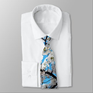 White Cherry Blossom Flowers Neck Tie Slips