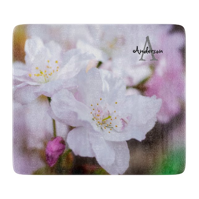 White Cherry Blossom Glass chopping board (Framsidan)