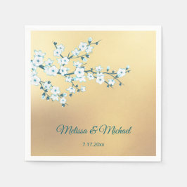 White Cherry Blossom Gold Pappersservett