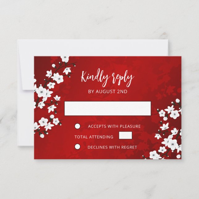 White Cherry Blossom Red RSVP Wedding OSA Kort (Framsida)