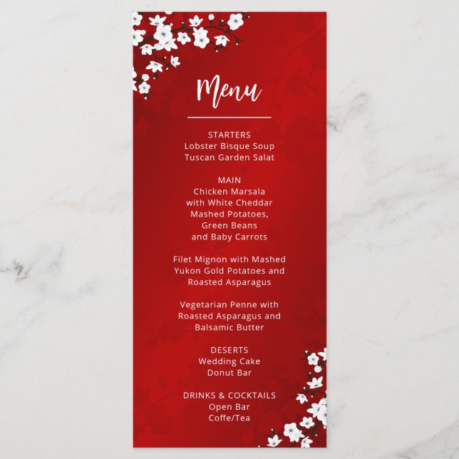 White Cherry Blossom Wedding Menu Card Meny (Framsida)