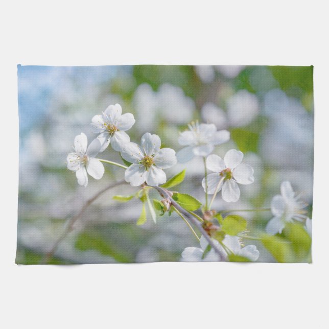 White Cherry Flower Kökshandduk (Horisontell)