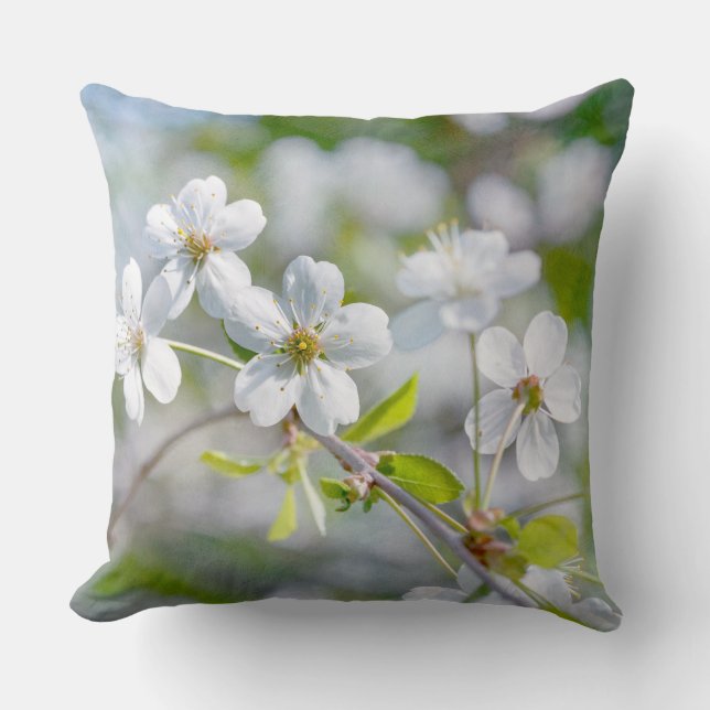 White Cherry Flower Kudde (Framsida)