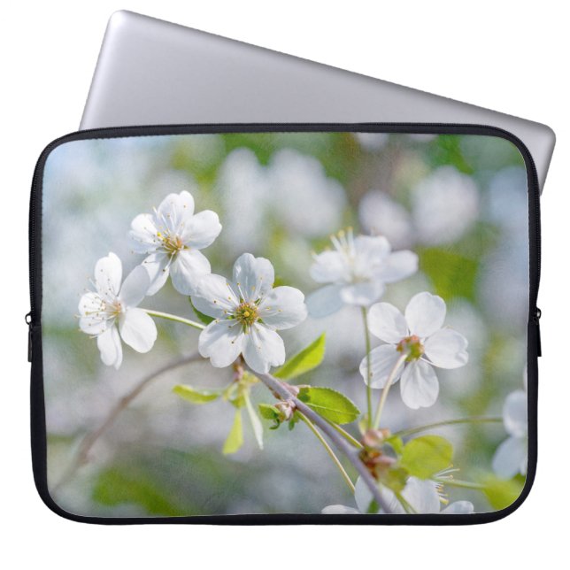White Cherry Flower Laptop Sleeve (Framsidan)
