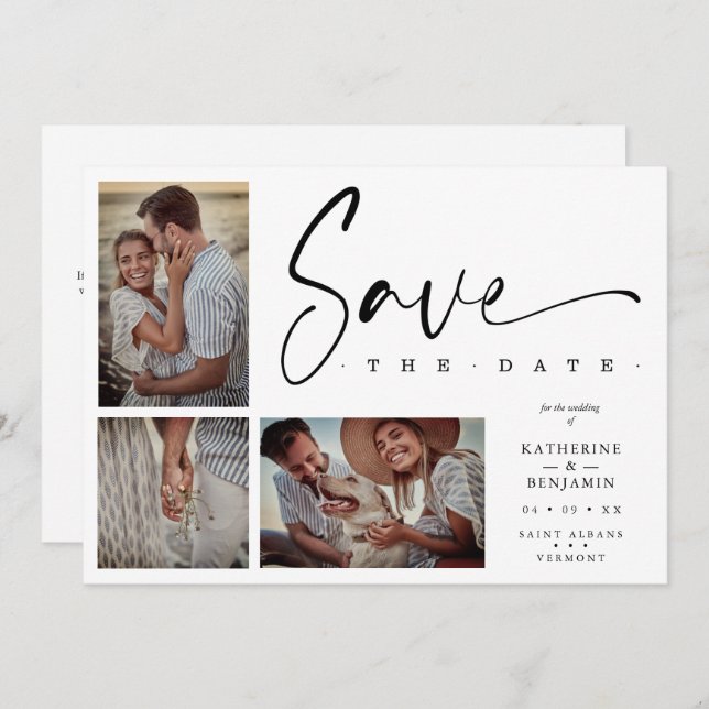 White Chic Trendig Collage Bröllop Covid19 3 Foton (Fram/baksida)