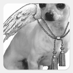 White Chihuahua Angel Vingar Fyrkantigt Klistermärke