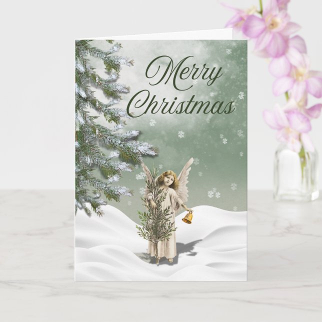 White Christmas Angel in the Snow Greeting Card Kort (Orkide)