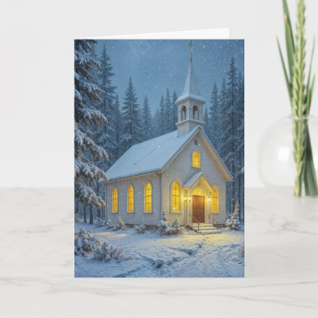 White Christmas Chapel In Winter Pines Kort (Framsida)