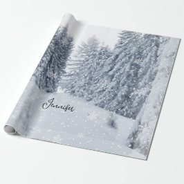 White Christmas Forest Snow Winter Wrapping Paper Presentpapper