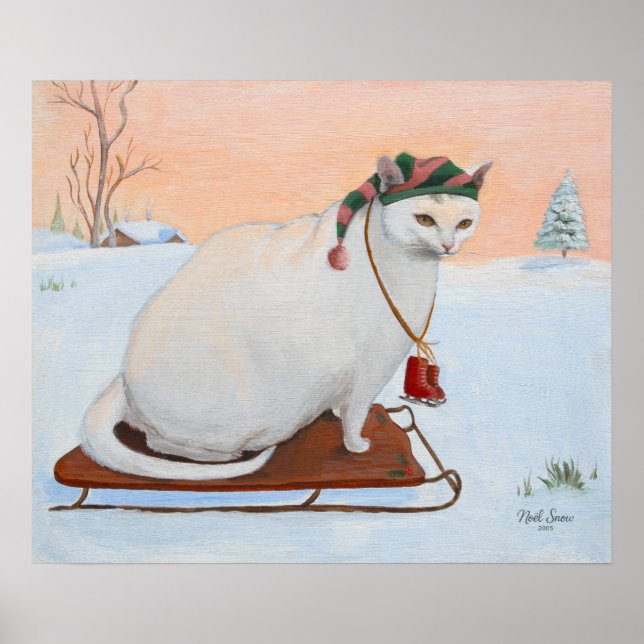 White Christmas Holiday Cat in Snow Wall Art Poster (Framsidan)