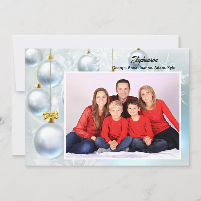 White Christmas Ornaments personalize with Photo Julkort (Framsida)