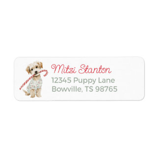 White Christmas Puppy in a Scarf address label Returadress Etikett