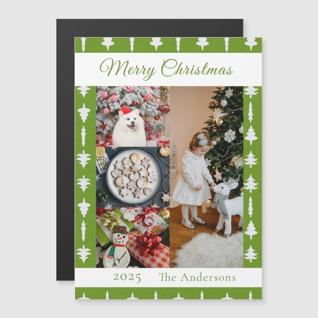 White Christmas Tree Photo Collage Magnetic Card (Fram/baksida)
