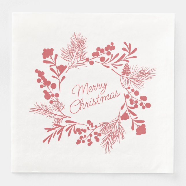 White Christmas Wreath Napkin – Holiday Table Deco Pappersservett (Framsida)