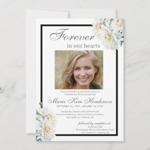 White Chrysanthemum Boho Funeral Memorial Service Inbjudningar