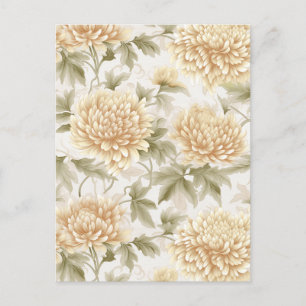 White Chrysanthemums Chiyogami Vykort
