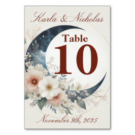 White & Cinnamon Moonblomma Bröllop Bordsnummer