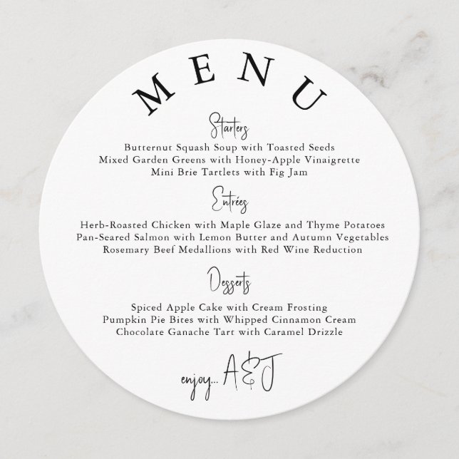 White Circle Modern Simple Wedding Menu Meny (Framsida)