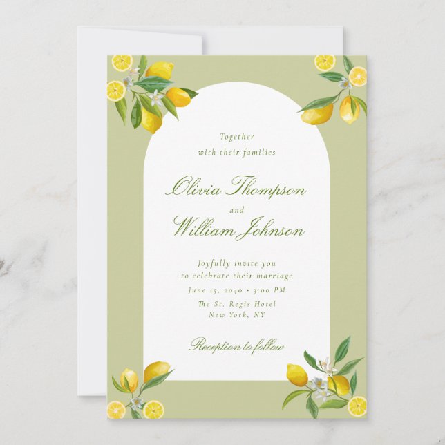 White Citrus Green Lemon Wedding Invitation Inbjudningar (Framsida)