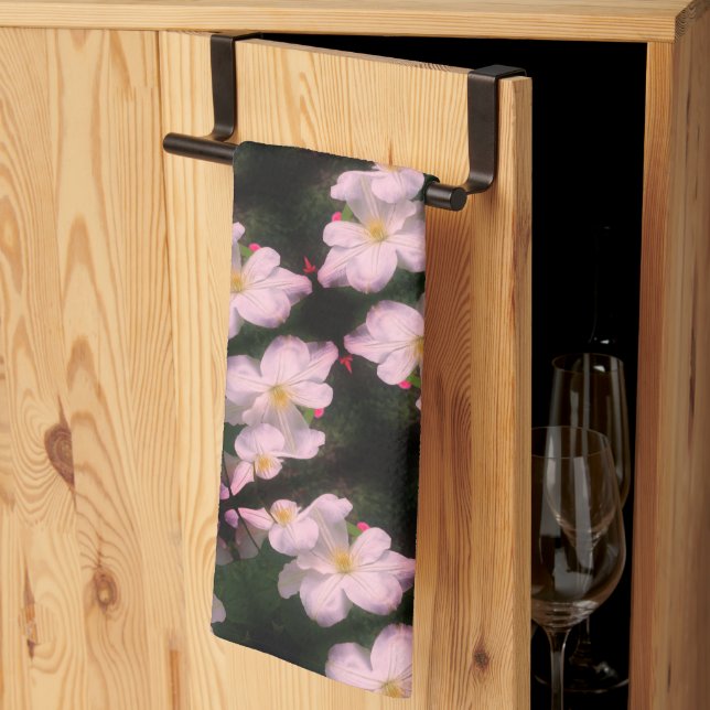 White Clematis Flower Pair Abstrakt Blommönster Kökshandduk (Thirds Fold)