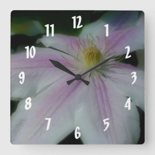 White Clematis Flower Petals Fyrkantig Klocka