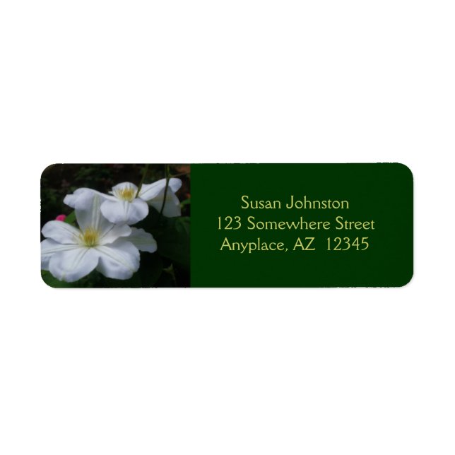 White Clematis Pair Flower Address Label Returadress Etikett (Framsidan)
