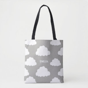 White Clouds Mönster Personlig Grått Tote Bag Tygkasse