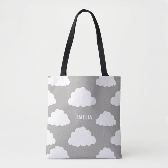 White Clouds Mönster Personlig Grått Tote Bag Tygkasse (Framsida)