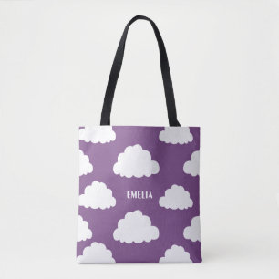 White Clouds Mönster Personlig Lila Tote Bag Tygkasse